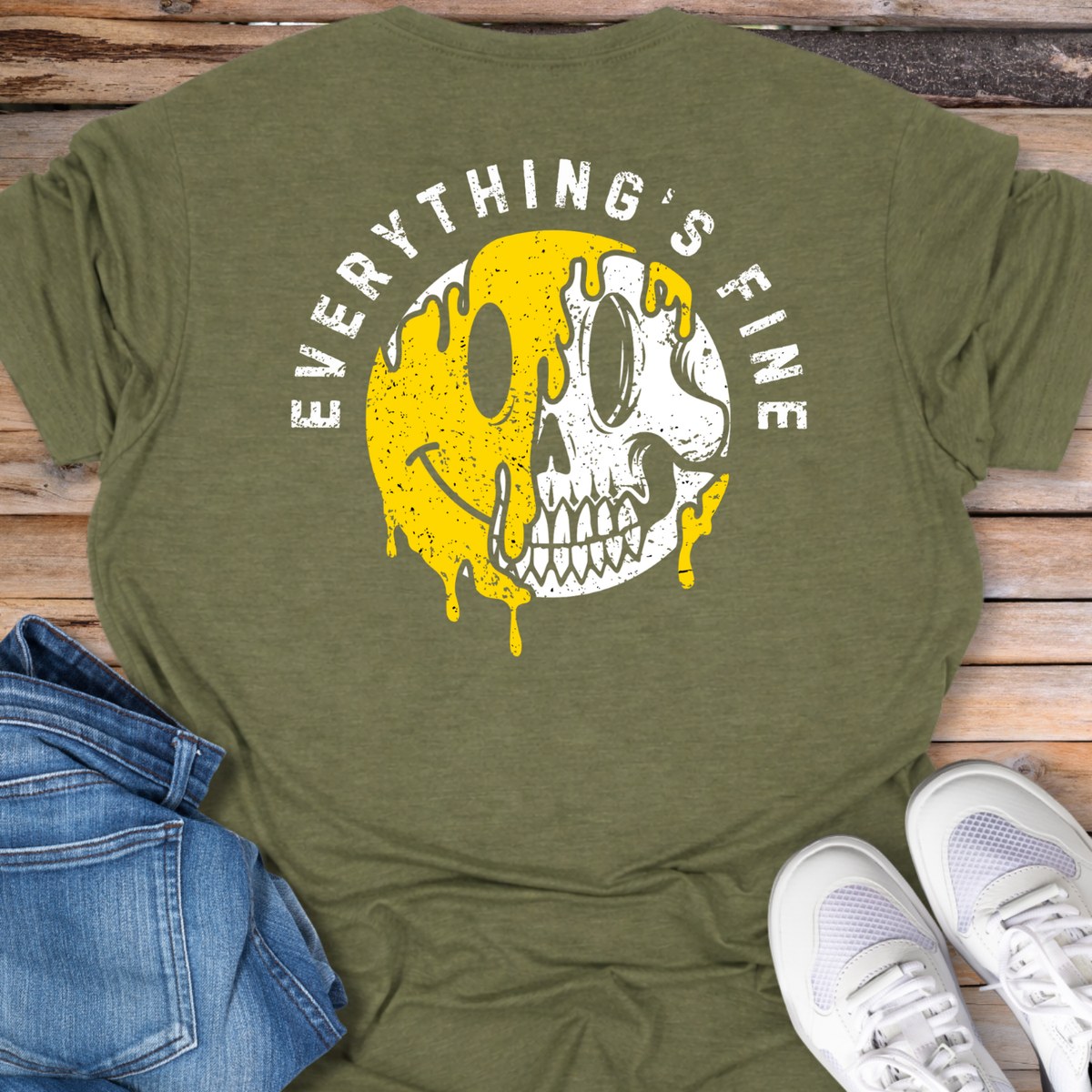 "Everything's Fine" Melting Smile Skull T-Shirt