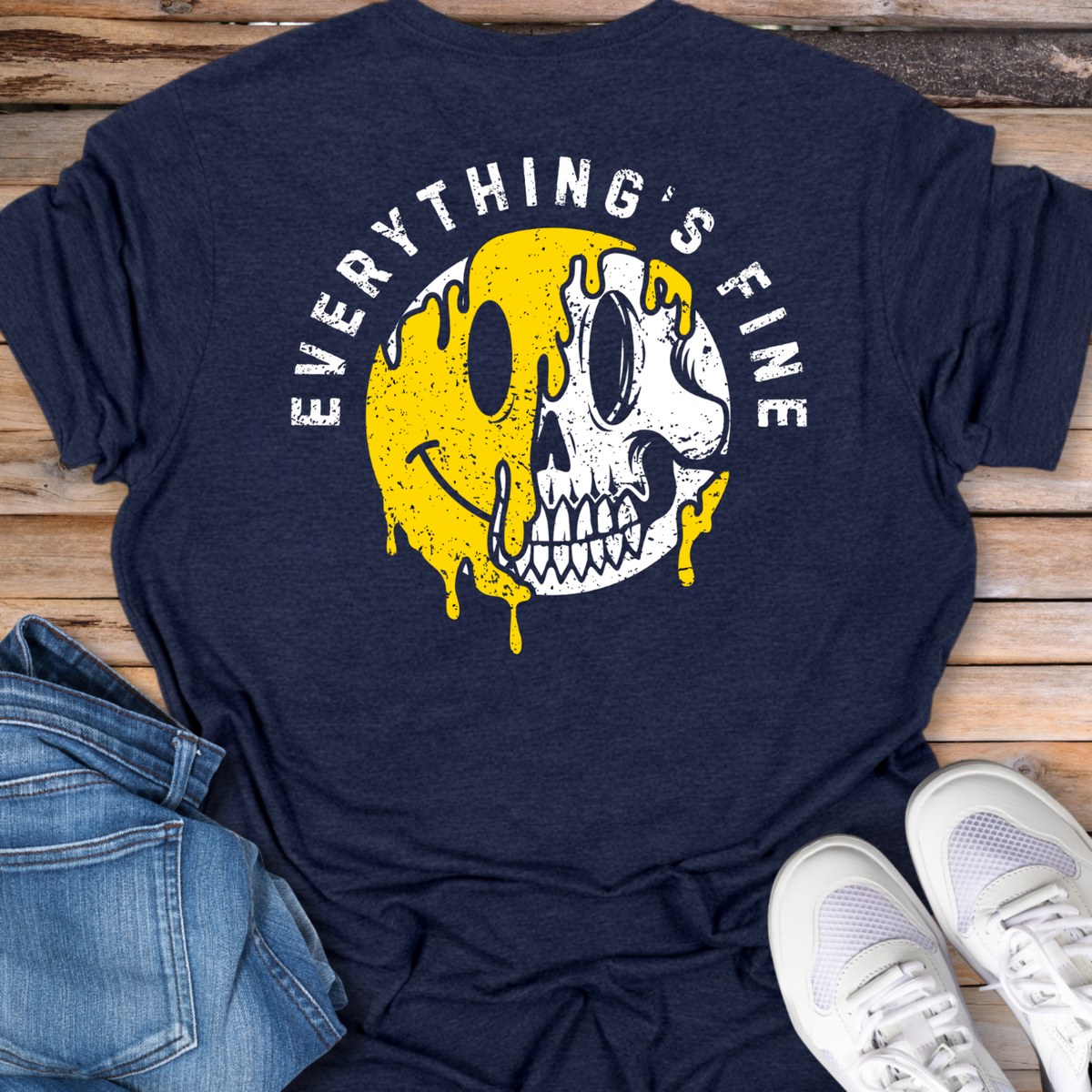 "Everything's Fine" Melting Smile Skull T-Shirt