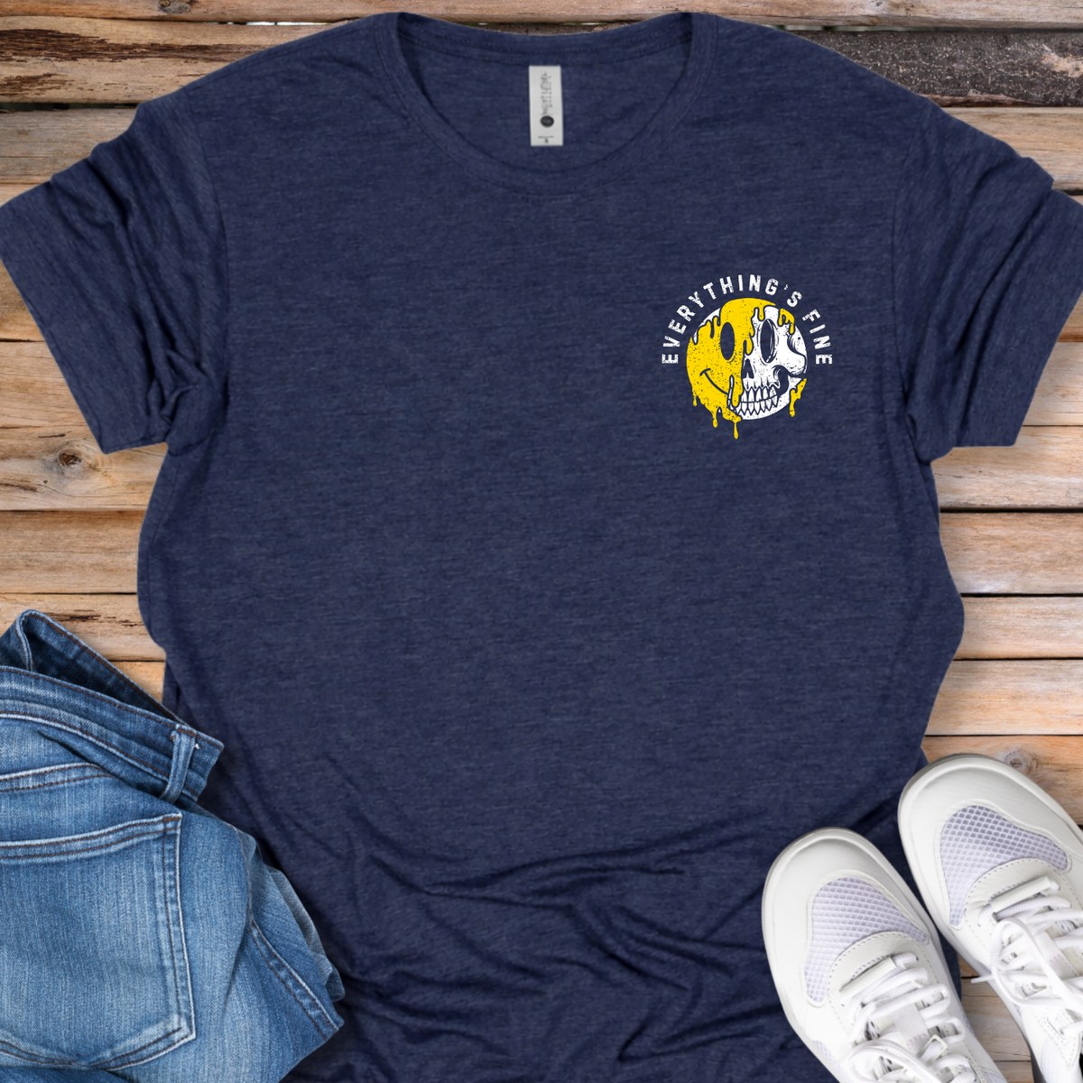 "Everything's Fine" Melting Smile Skull T-Shirt