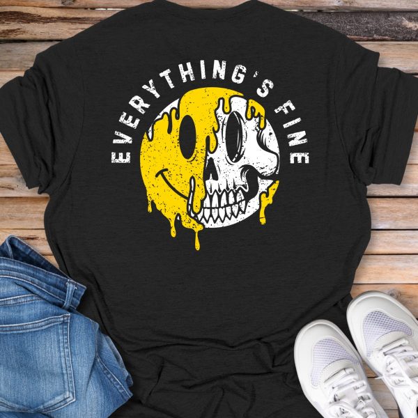 "Everything's Fine" Melting Smile Skull T-Shirt
